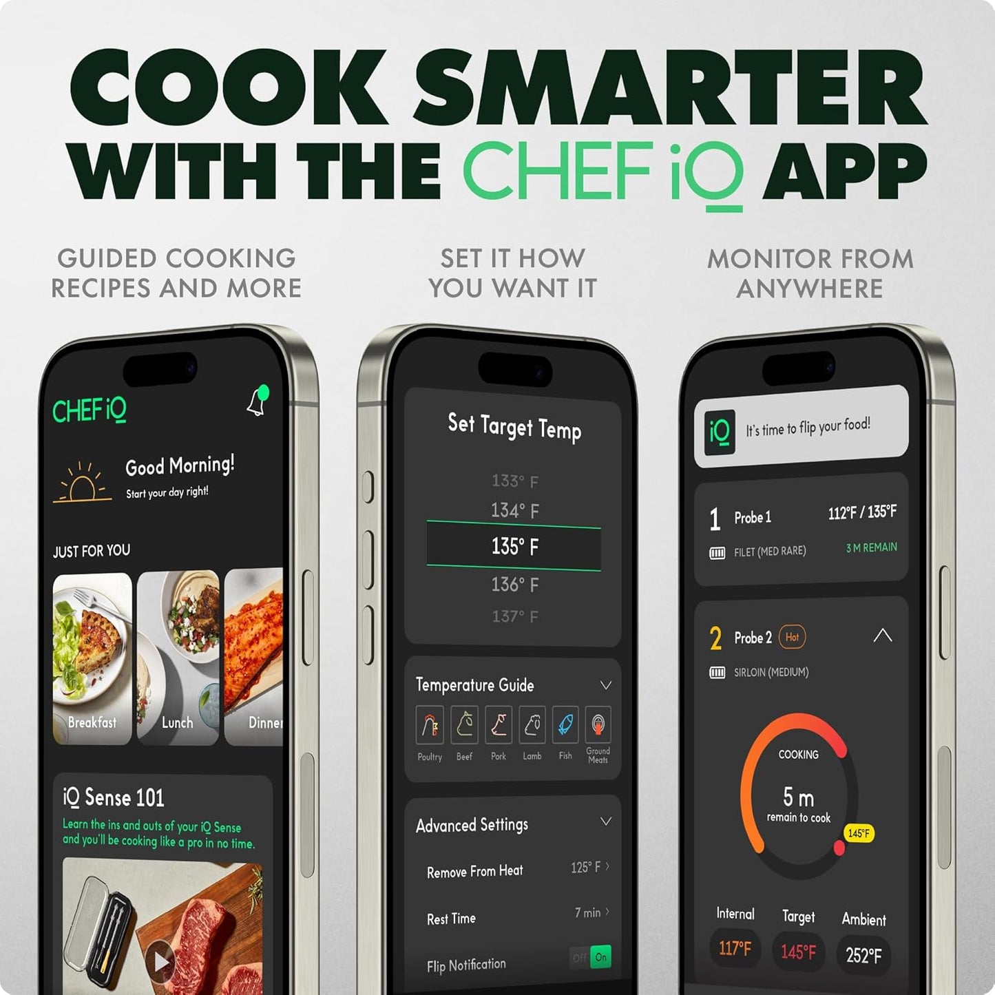 CHEF Iq Sense [2025 Model] | Smart Wireless Meat Thermometer | 2 Ultra-Thin Probes | Wifi Unlimited Range | 1000°F Heat Safe | 5 Sensors | BBQ, Grill, Oven, Smoker, Air Fryer | Gen3