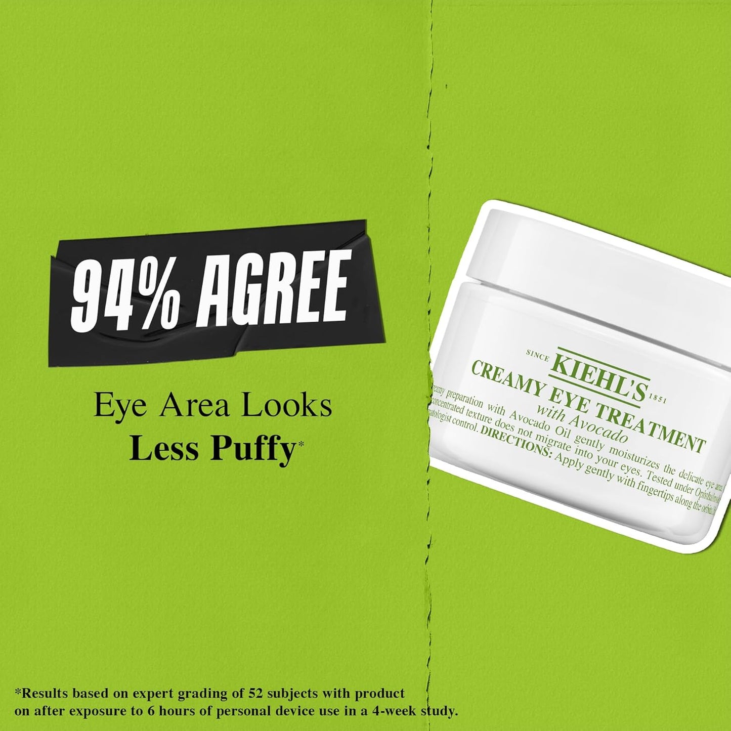 Kiehl'S Avocado Eye Treatment, under Eye Cream for Puffiness and Dark Circles, with Caffeine to Correct Bags, 99% Naturally Derived Non-Toxic Formula