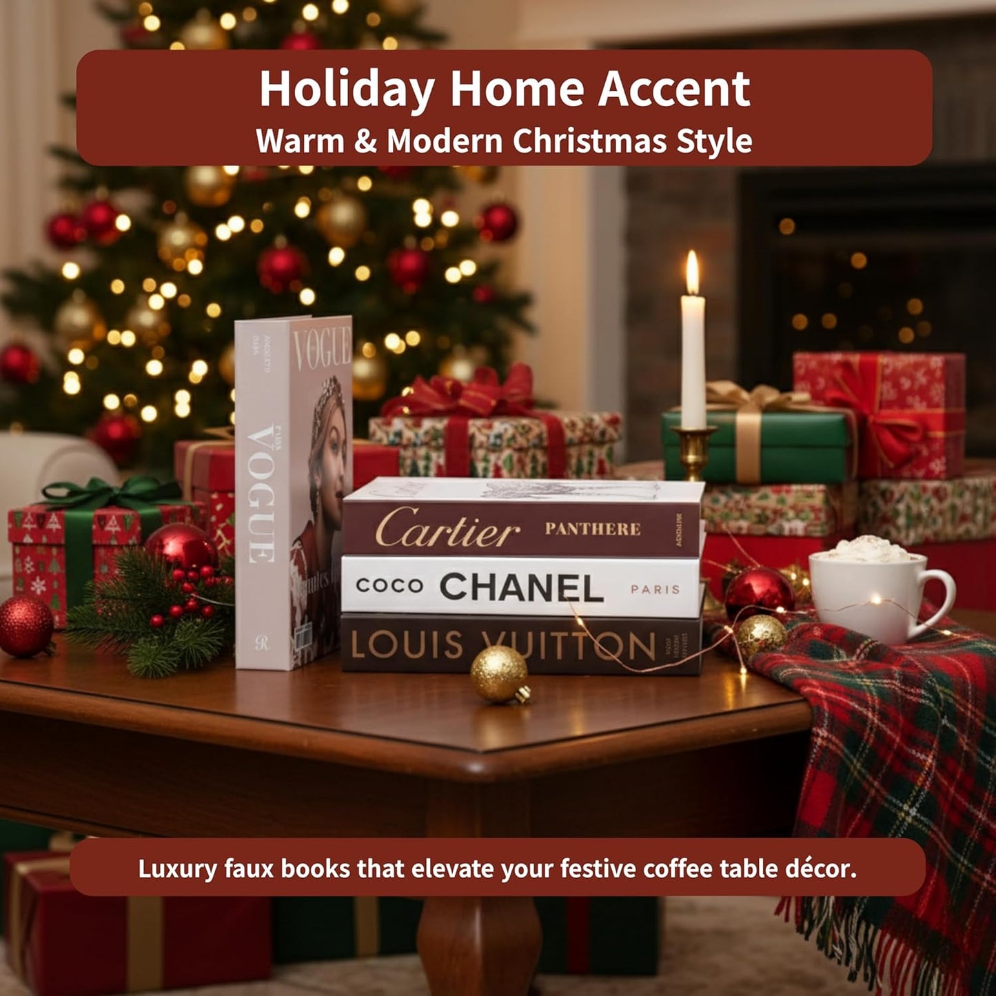 LUXE LARGE | 4 PCS Faux Decorative Books for Home Decor | Not Real Books | Coffee Table Decor, Shelf Styling & Modern Aesthetic Accent Pieces for Living Room, Office, Entryway, or Bookshelf Display