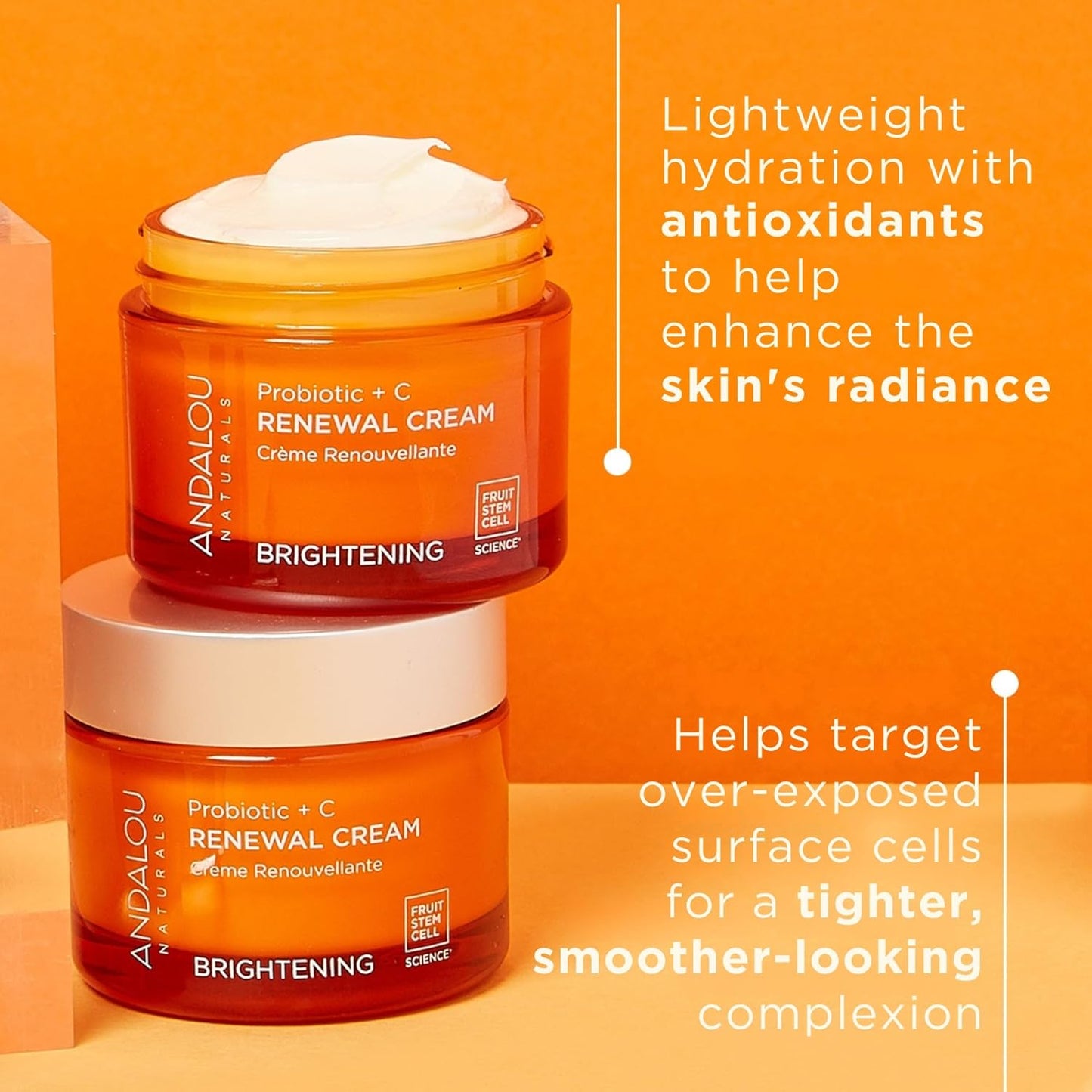 Andalou Naturals Probiotic + C Renewal Cream, Probiotic plus C, Complexion Enhancing Face Moisturizer, Helps Promote Firmer Skin & More Even Skin Tone, Lightweight Hydrating Facial Moisturizer, 1.7 Oz