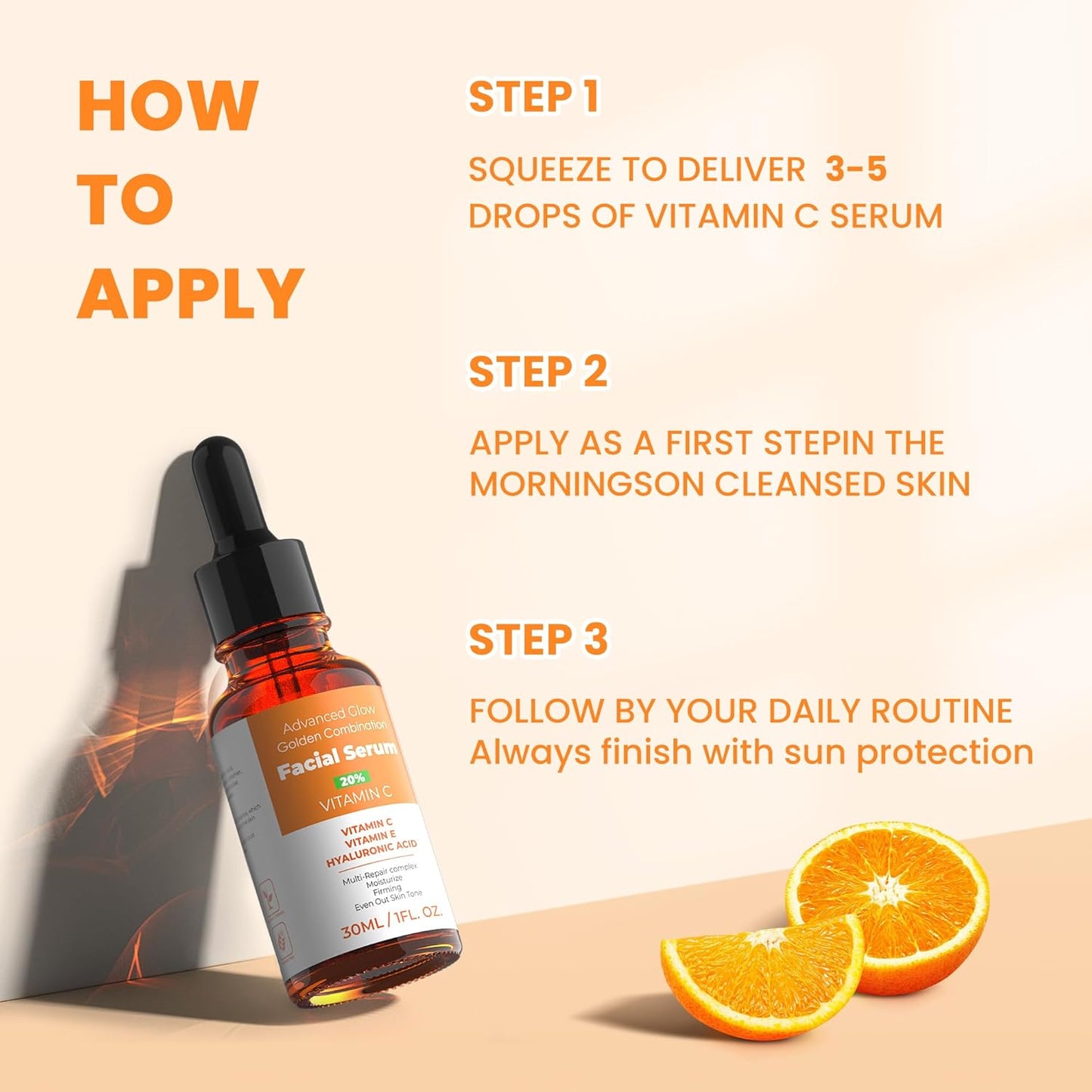 20% Vitamin C Face Serum with Golden Combination of Hyaluronic Acid and Vitamin E | Reduce Acne Spots | Even Skin Tone | Hydrating Face Serum Moisturising & Firming Skin Care | 1 Fl. Oz