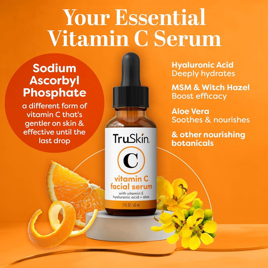Truskin Vitamin C Serum for Face – anti Aging Face Serum with Vitamin C, Hyaluronic Acid, Vitamin E – Brightening Formula – Improve Appearance of Dark Spots, Tone, Fine Lines & Wrinkles, 2 Fl Oz