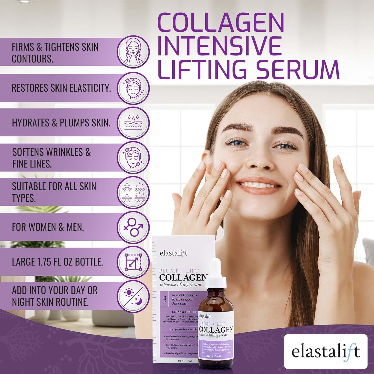 Elastalift Collagen Serum for Face | Collagen Face Serum for Skin Tightening Helps Lift, Plump, & Firm Sagging Skin | Serums for Skin Care | anti Wrinkle Boost, Fragrance Free, 1.75 Fl Oz