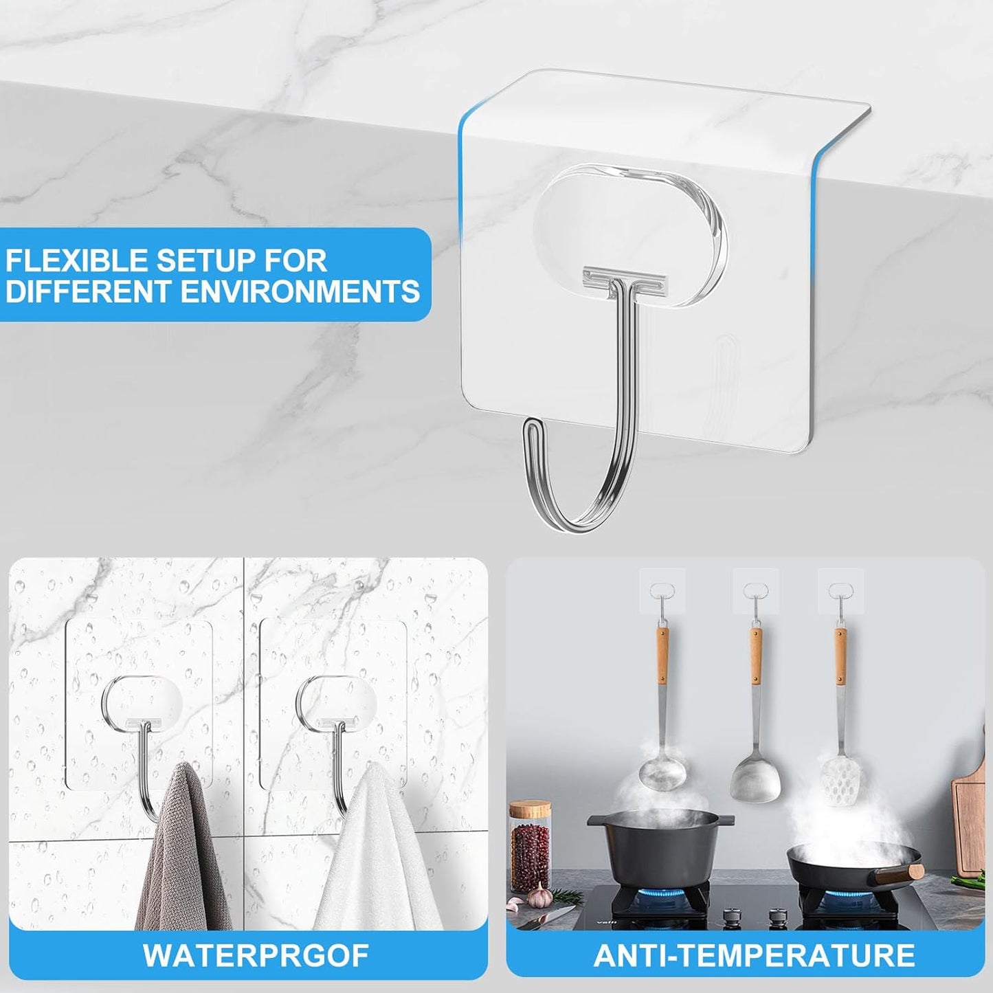 Large Adhesive Hooks for Hanging Heavy Duty Wall Hooks