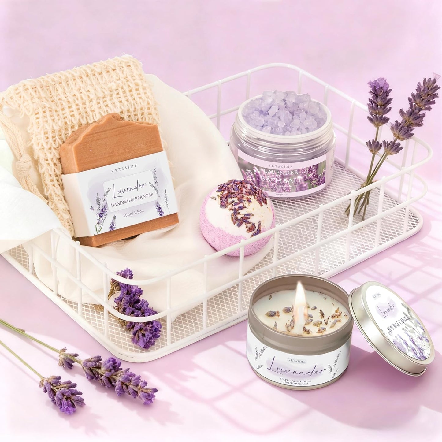 Gifts for Women, Lavender Bath and Body Gift Basket Relaxing Spa Self Care Gift, Mothers Day Gifts Happy Birthday Gift Baskets, Thank You for Mom Her Sister Wife Girlfriend Teacher Friends Friendship
