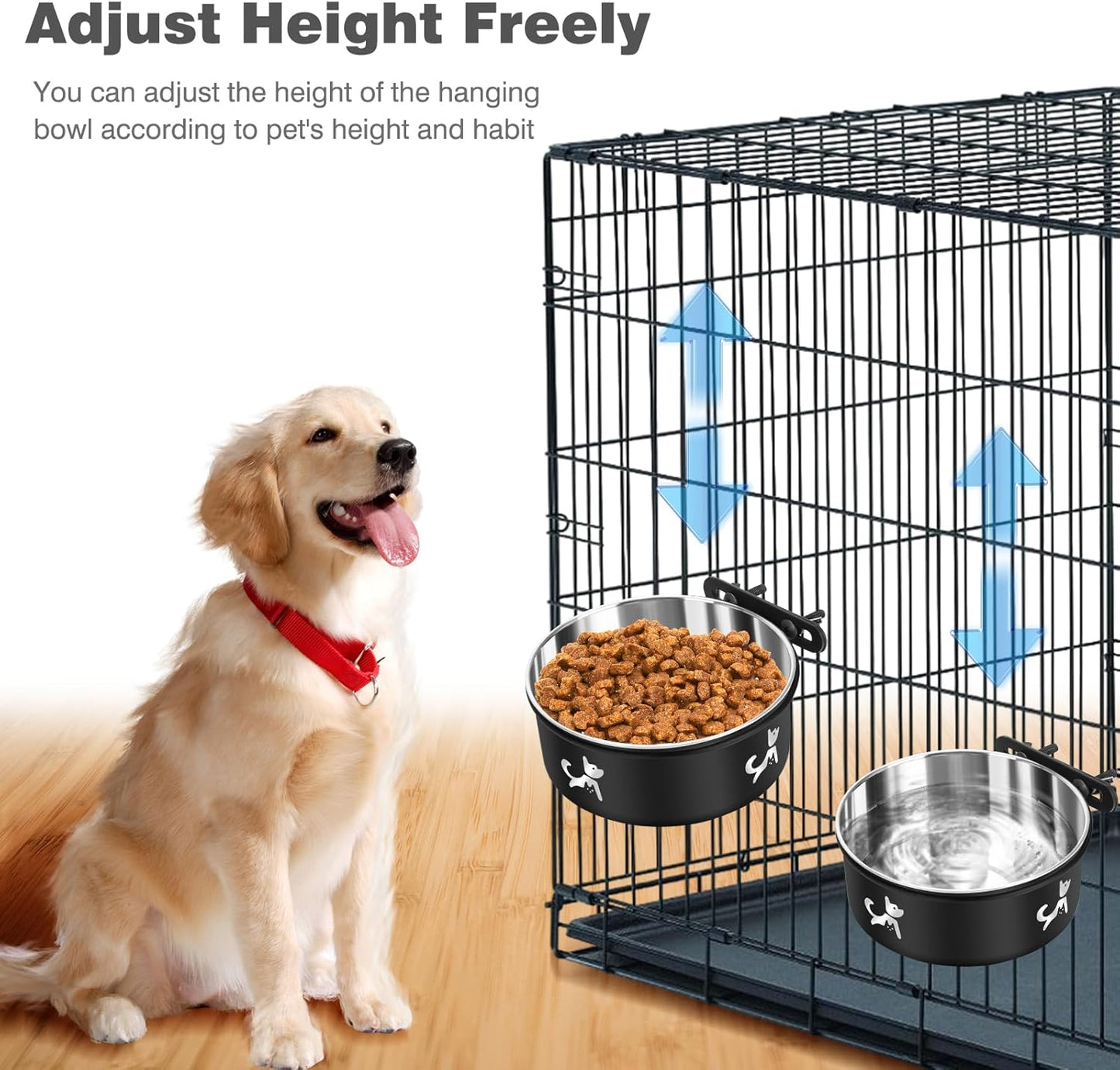 Dog Crate Bowls Hanging No Spill, Set of 2 Dog Crate Water Bowl