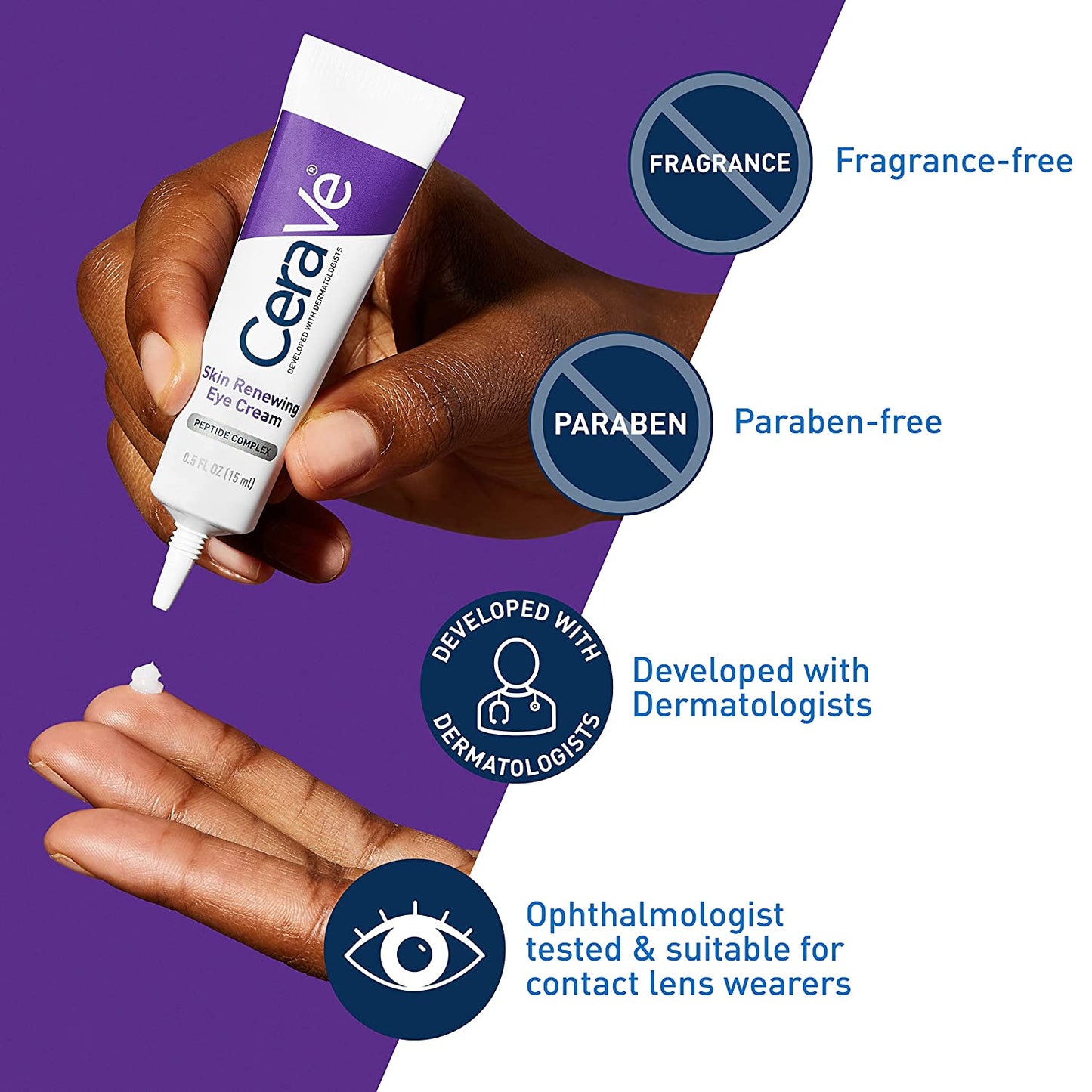 Cerave Skin Renewing Eye Cream for Wrinkles, under Eye Cream with Peptides + Caffeine + Niacinamide, for Wrinkles & Crows Feet, Paraben Free & Opthalmologist Tested