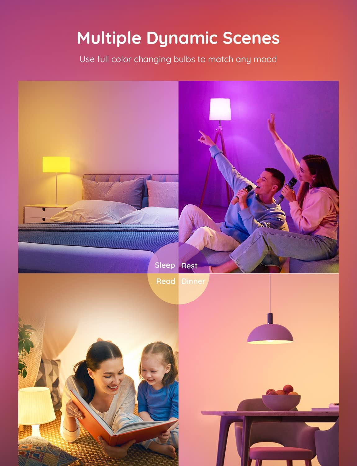 Govee Smart Light Bulbs, Color Changing Light Bulb, Work with Alexa and Google Assistant, 16 Million Colors RGBWW, Wifi & Bluetooth LED Light Bulbs, Music Sync, A19, 800 Lumens, 4 Pack