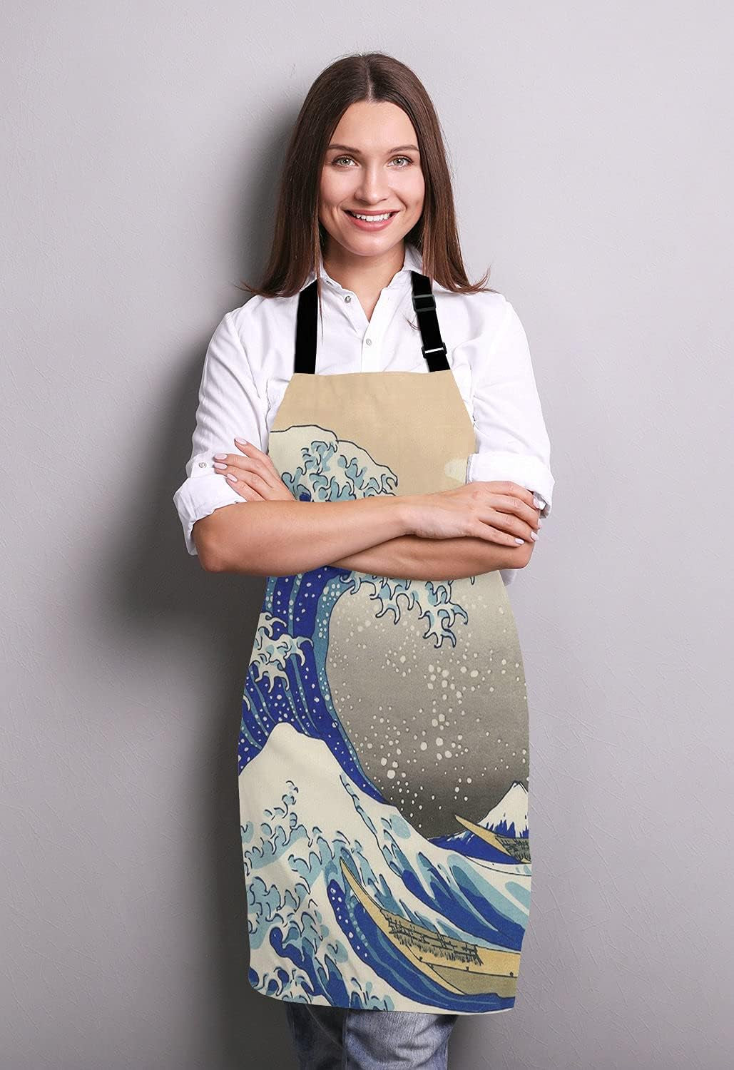 Hokusai The Great Wave Adjustable Bib Apron – Waterproof Polyester, One Size