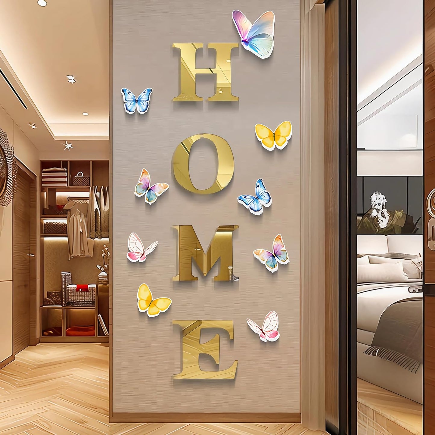 Home Letters Sign Wall Decor Living Room Gold Acrylic Mirrors Art