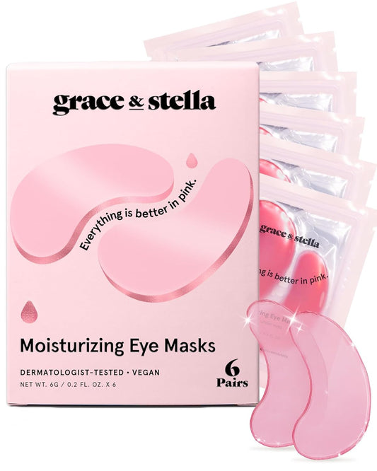 Grace & Stella Award Winning under Eye Mask - Reduce Dark Circles, Puffy Eyes, Undereye Bags, Wrinkles - Gel under Eye Patches - Gifts for Women under 10 Dollars - Vegan Cruelty-Free (Pink, 6 Pairs)