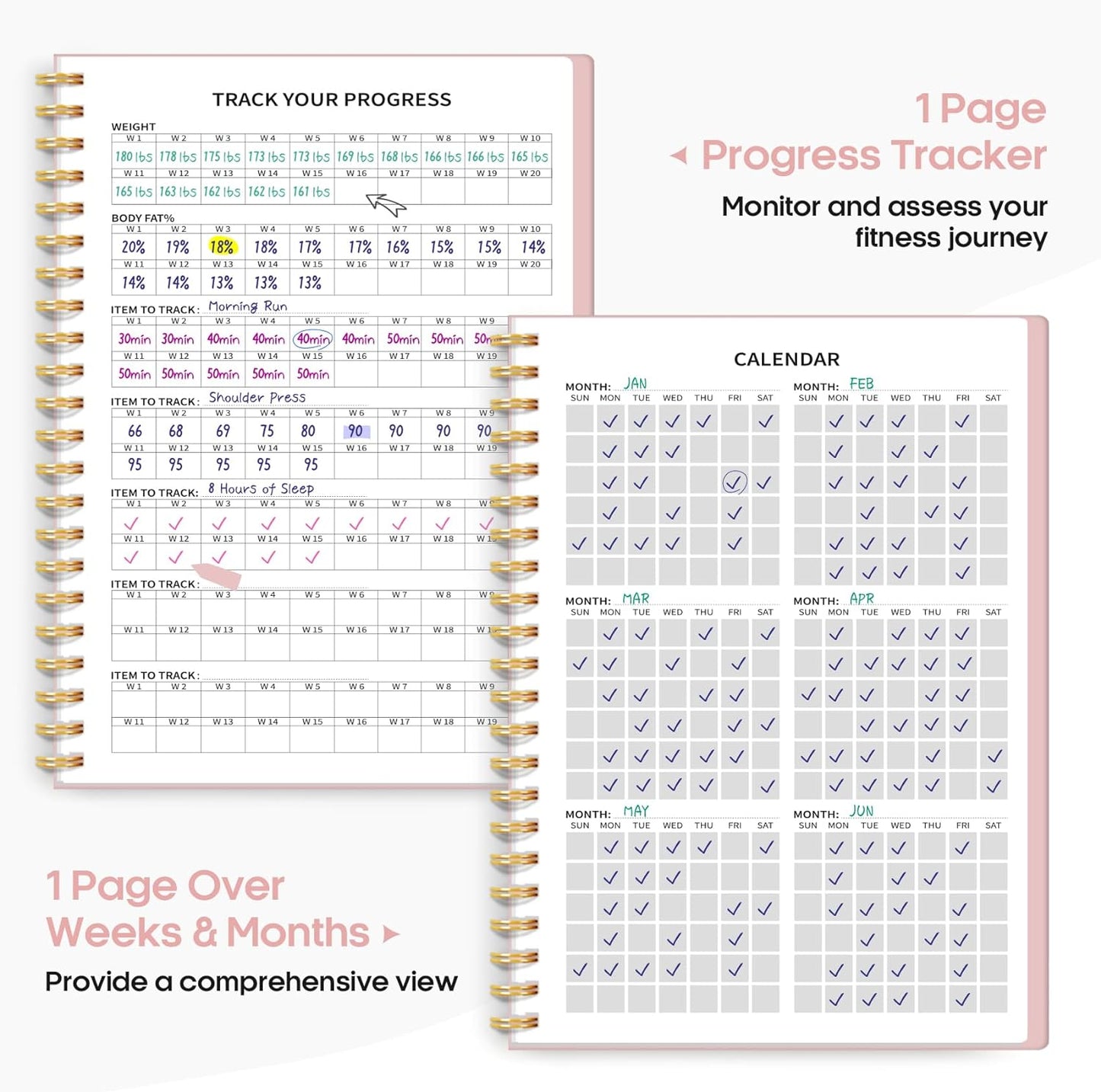 Fitness Workout Journal for Women & Men, A5(5.5" X 8.2") Workout Log Book Planner for Tracking, Progress, and Achieving Your Wellness Goals-Pink