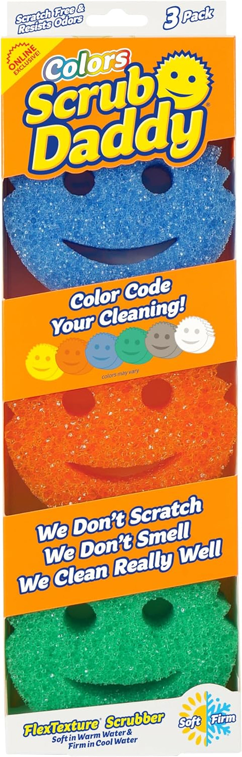 Scrub Daddy Color Sponges - Scratch-Free Multipurpose Dish Sponges for Kitchen