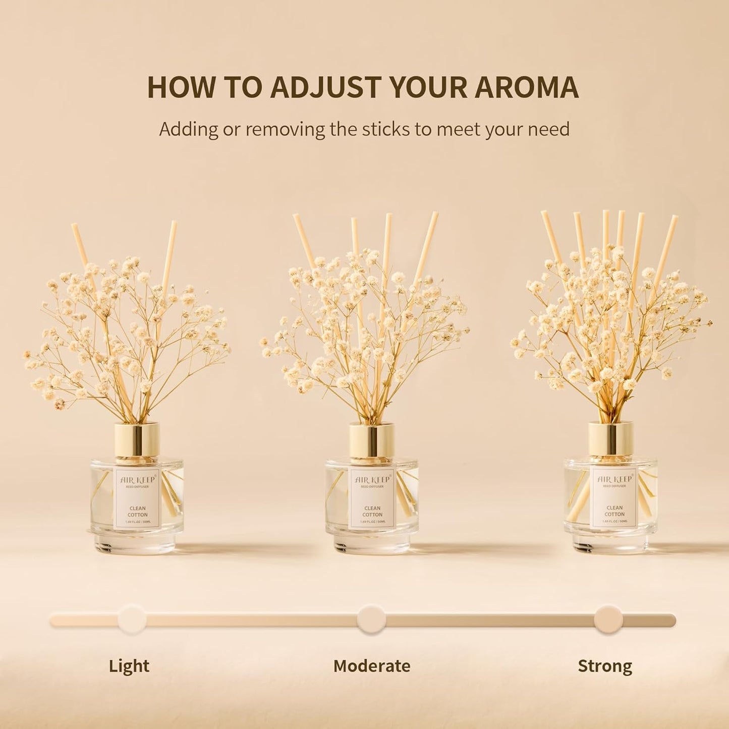 Airkeep Reed Diffuser Set of 3,Clean Linen Ocean Mist&Sea Salt