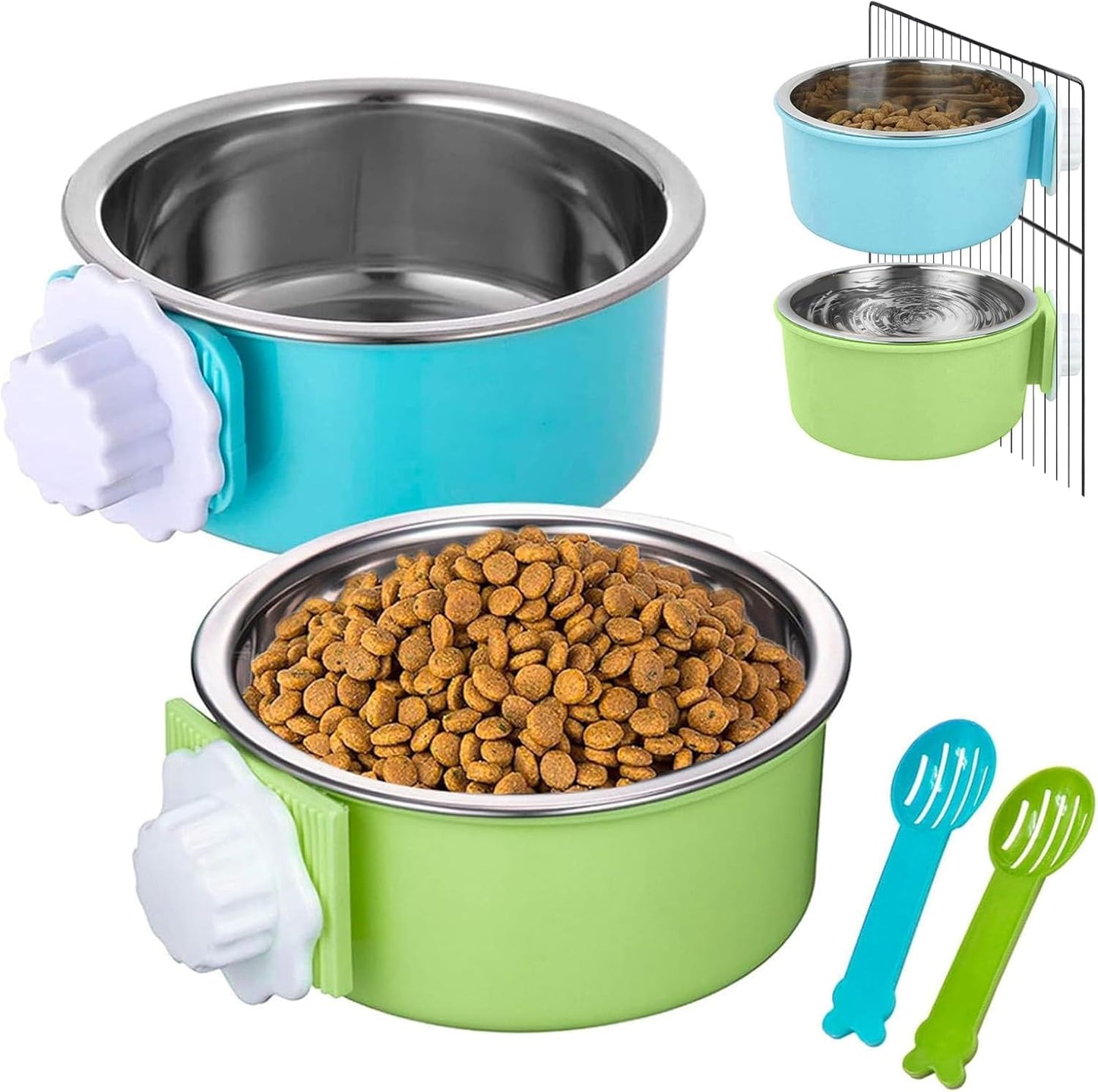 Hamiledyi 2-Pack Hanging Dog Bowls with Removable Stainless Steel Feeder
