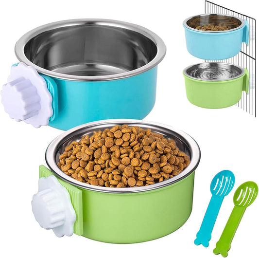 Hamiledyi 2-Pack Hanging Dog Bowls with Removable Stainless Steel Feeder