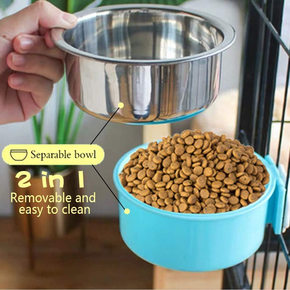 Hamiledyi 2-Pack Hanging Dog Bowls with Removable Stainless Steel Feeder