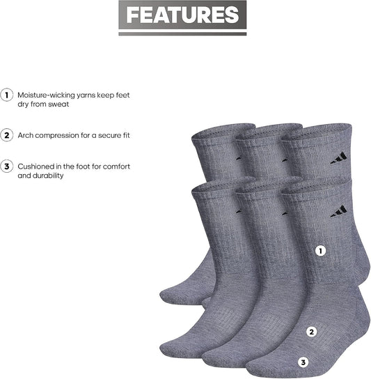 Adidas Men'S Athletic Cushioned 6-Pack Crew