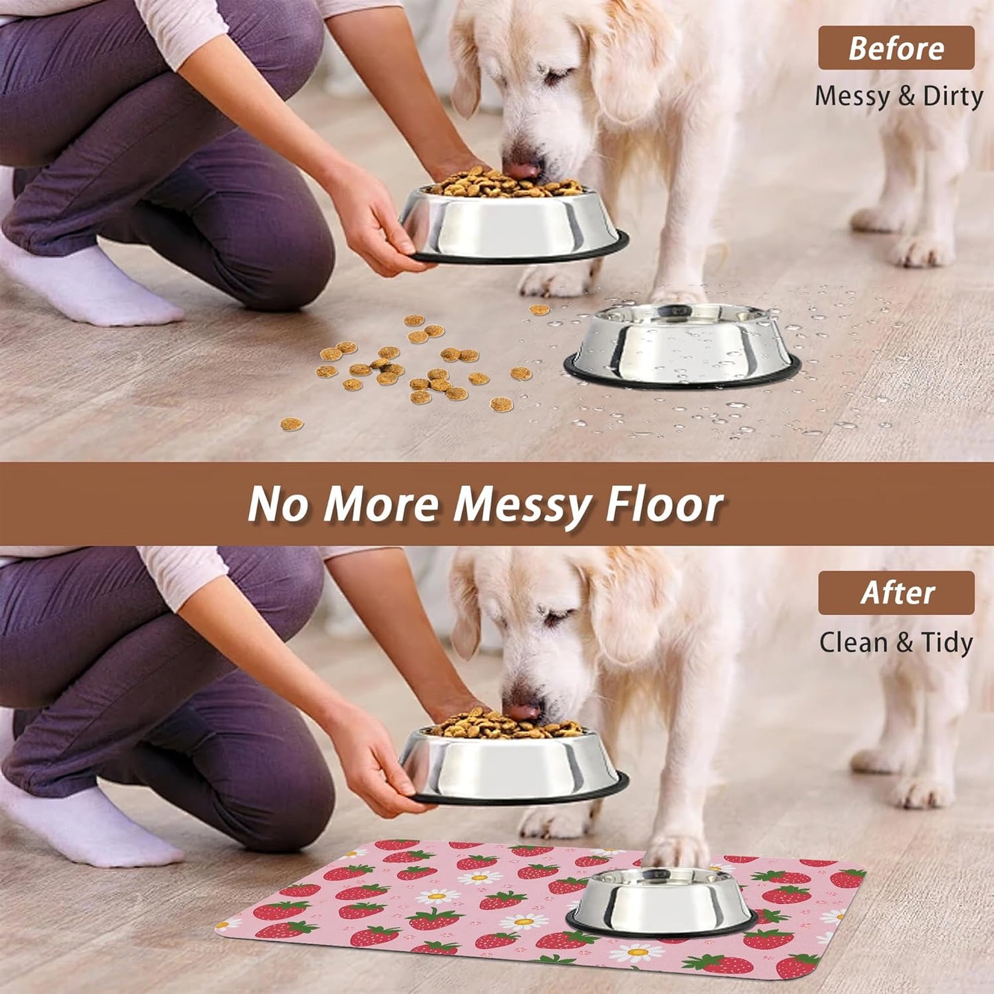 Cute Strawberry Flower Dog Cat Food Mat