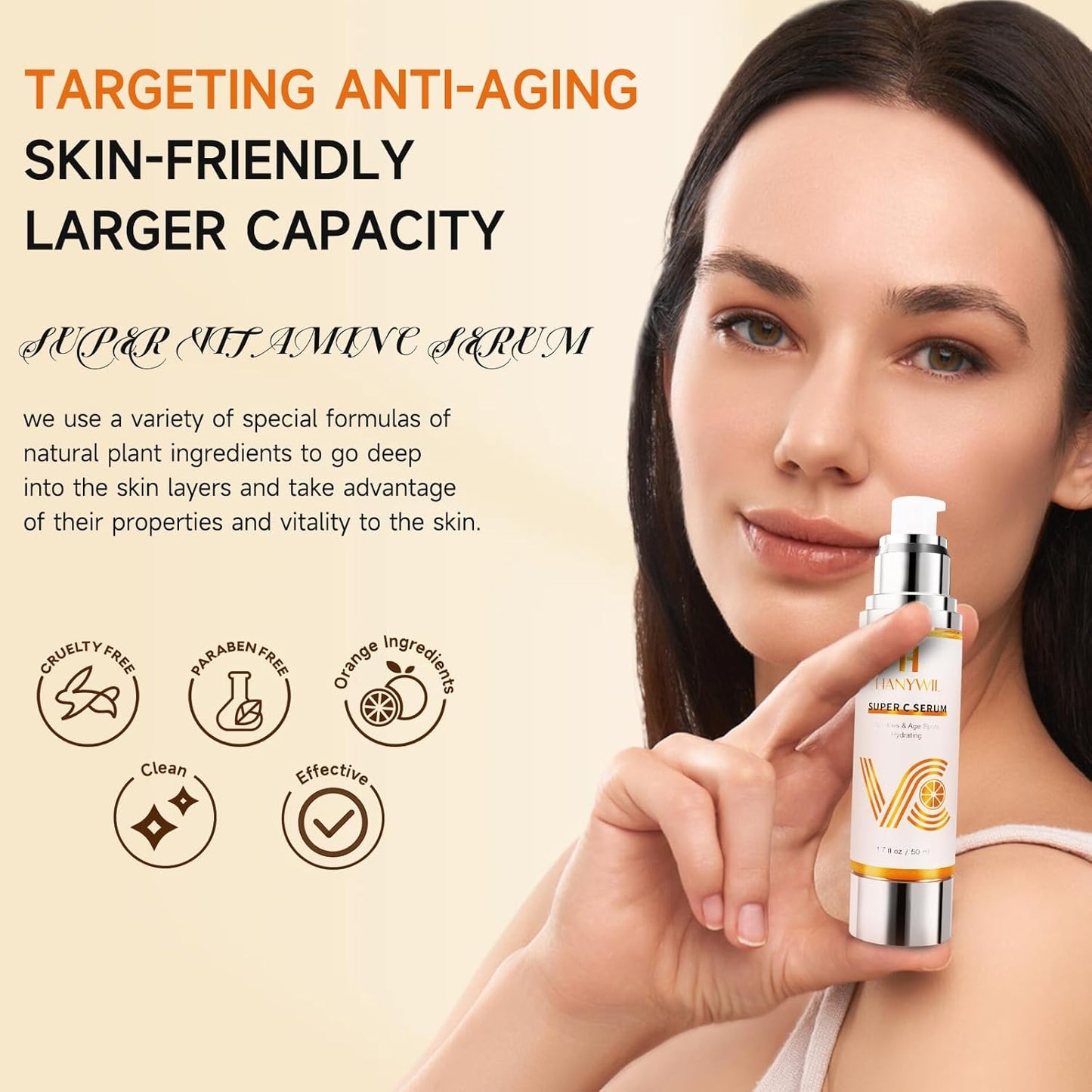 HANYWIL 20% Super Vitamin C Serum for Mature Skin 30-70 Women, Dark Spot Remover with Hyaluronic Acid & Active Lock Tech, Hydrating Total Package Serum for Wrinkles & Firming, Even Skin Tone, 1.7Fl Oz