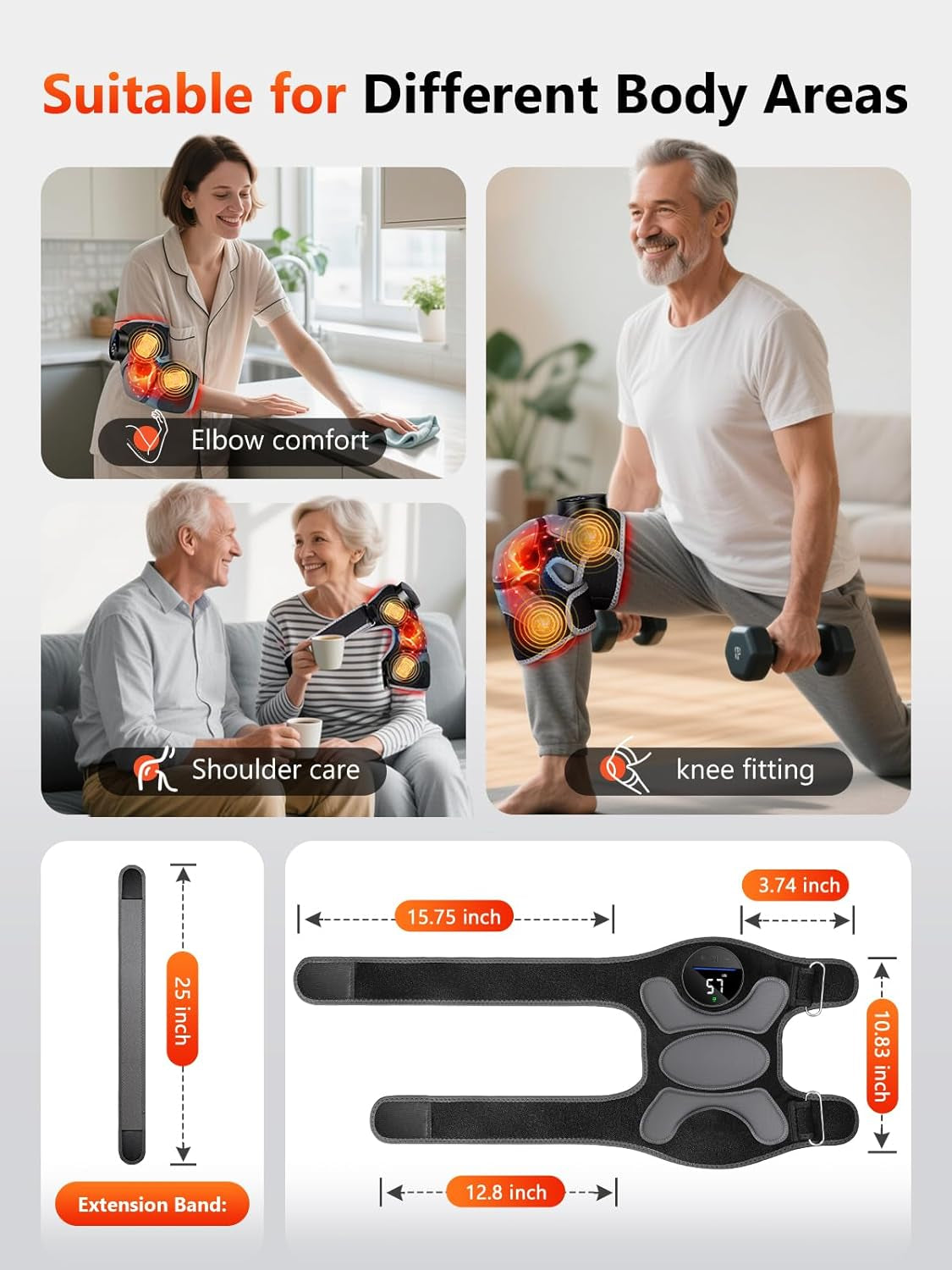 Upgrade 4 Massage Area Knee Brace & Red Light Therapy for Knee, Cord-Free Rechargeable Controller, 20Min Auto Shut-Off, 660Nm & 850Nm Red Light Therapy Device for Knee/Elbow/Shoulder.