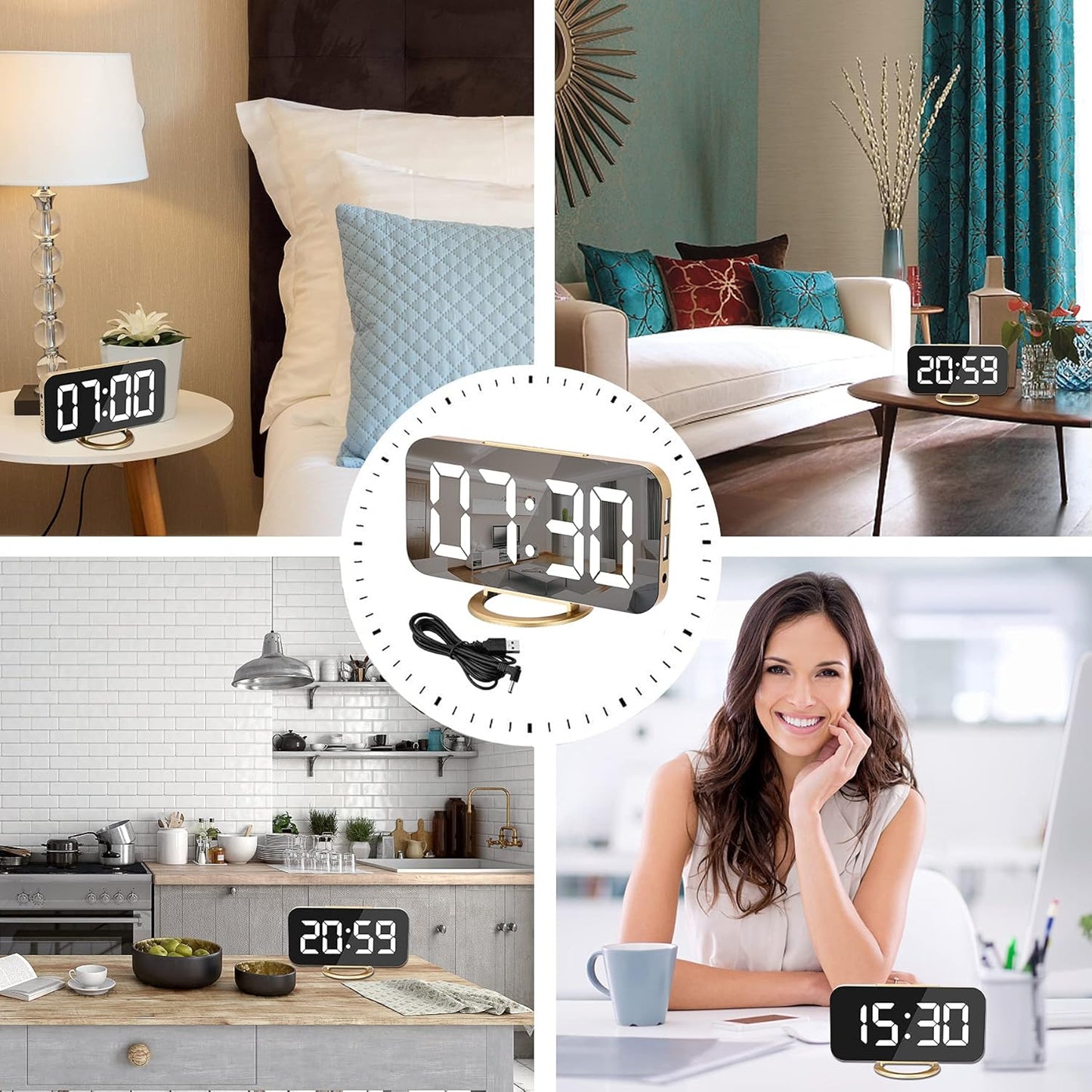 SZELAM Digital Alarm Clock,Led and Mirror Desk Clock Large Display
