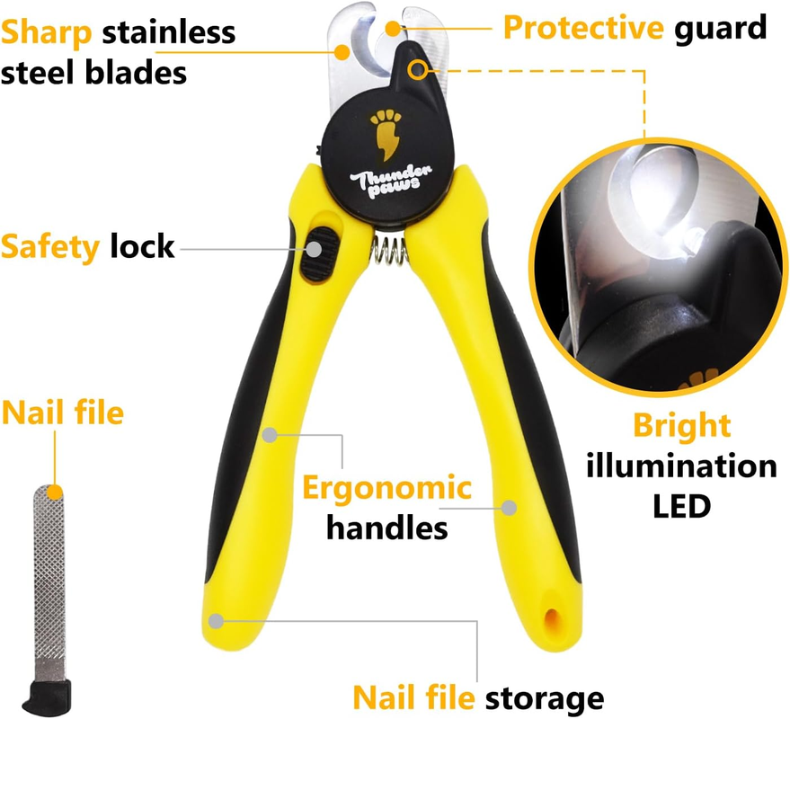 Thunderpaws LED Dog & Cat Nail Clippers with Safety Guard – Yellow