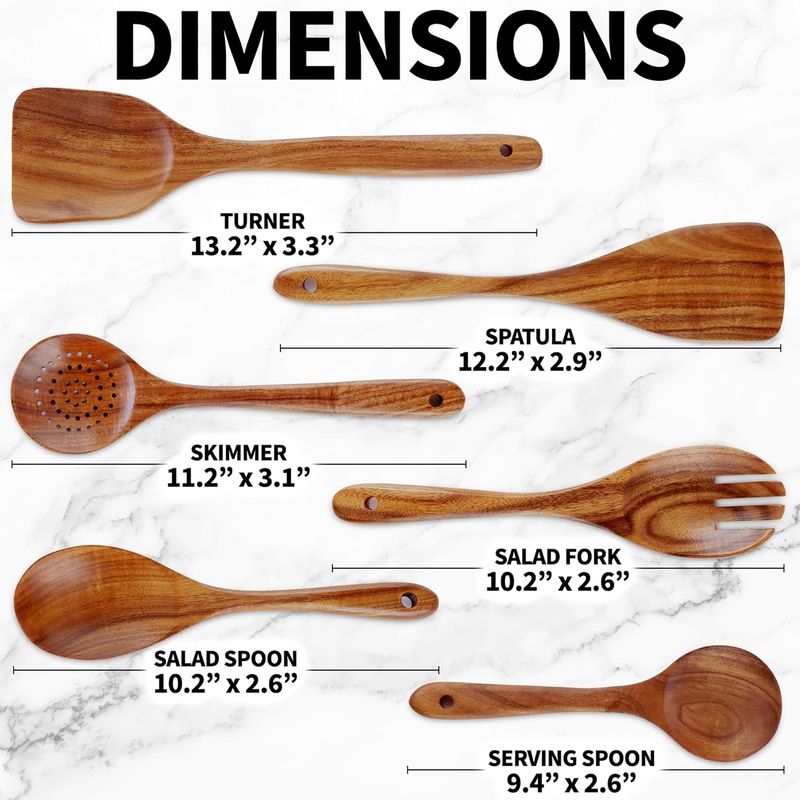 Zulay Kitchen 6-Piece Teak Wood Cooking Utensil Set – Spoons & Spatulas