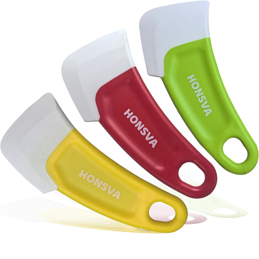 Honsva Silicone Dish Scraper Set – 3 Pack (Red, Green, Yellow)