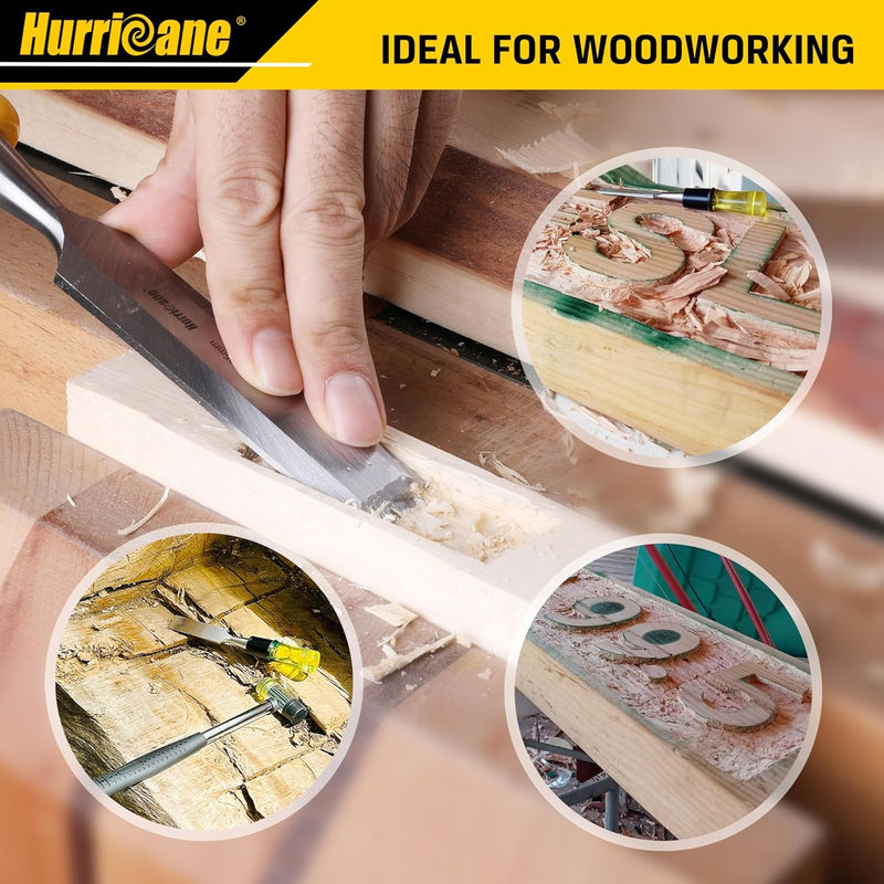 HURRICANE 4-Piece Wood Chisel Set, CR-V Steel Blades with PVC Handles
