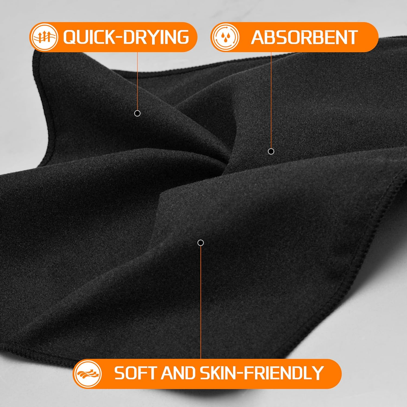 12-Pack Microfiber Handkerchiefs – Sweat Absorbing Gym & Sports Towels, Black 10"x10"