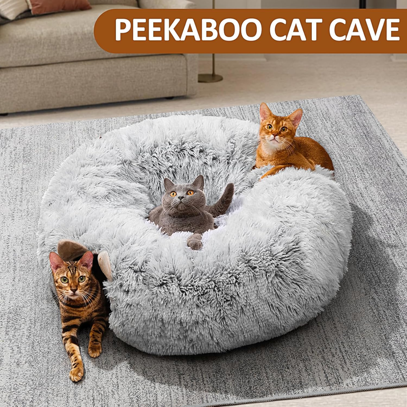 Grey Plush Cat Tunnel with Bed – Indoor Hideout & Play Space
