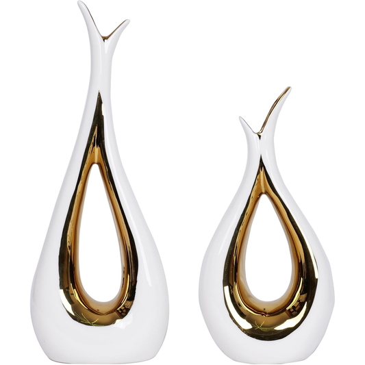 Dawbun White and Gold Ceramic Vase Set of 2 – Modern Decorative Centerpieces