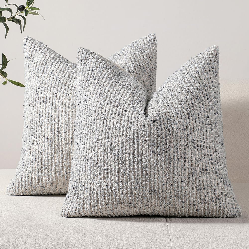 DEZENE Striped Boucle Throw Pillow Covers Set of 2 – 20"x20" Blue
