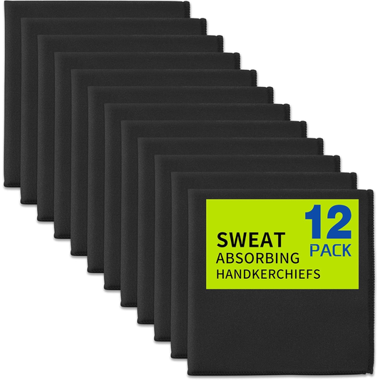 12-Pack Microfiber Handkerchiefs – Sweat Absorbing Gym & Sports Towels, Black 10"x10"