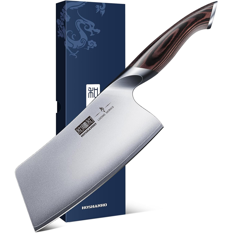 HOSHANHO 7" Japanese High Carbon Steel Cleaver Knife with Pakkawood Handle