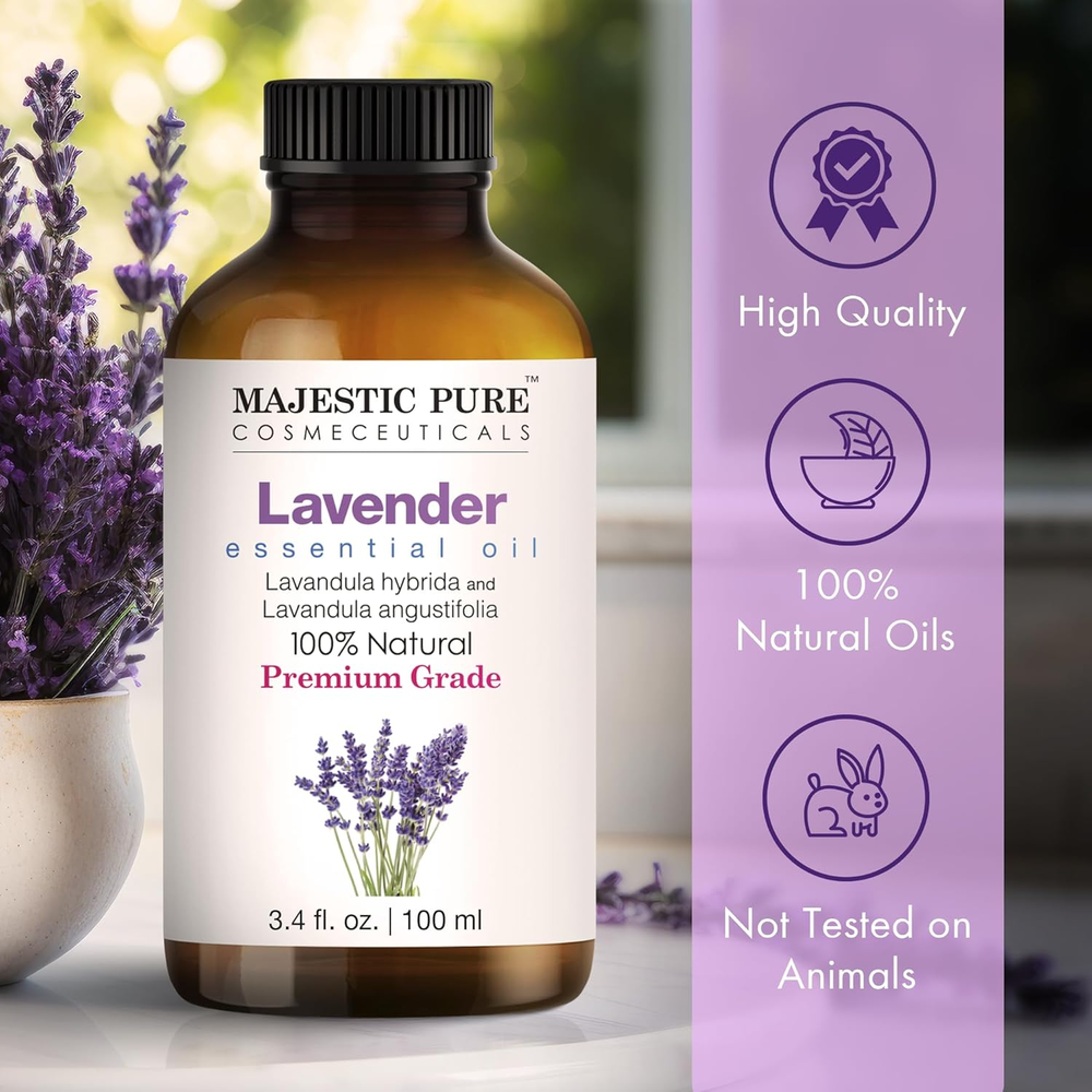 Majestic Pure Lavender Essential Oil with Glass Dropper | 4 Fl Oz