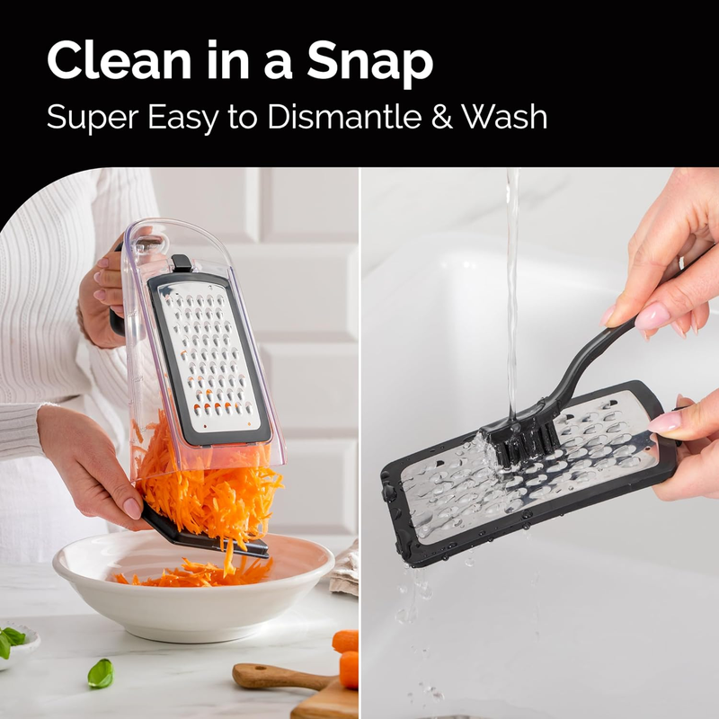 Joined Cheese Grater & Garlic Crusher Set – Box Grater with 3 Blades + Peeler