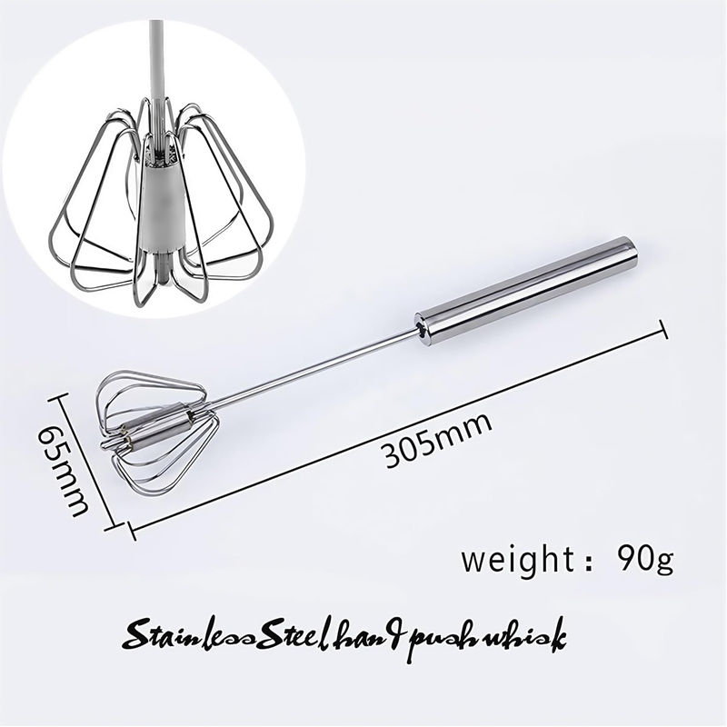 Digead Hand Push Stainless Steel Rotary Whisk – 12in Egg and Milk Mixer