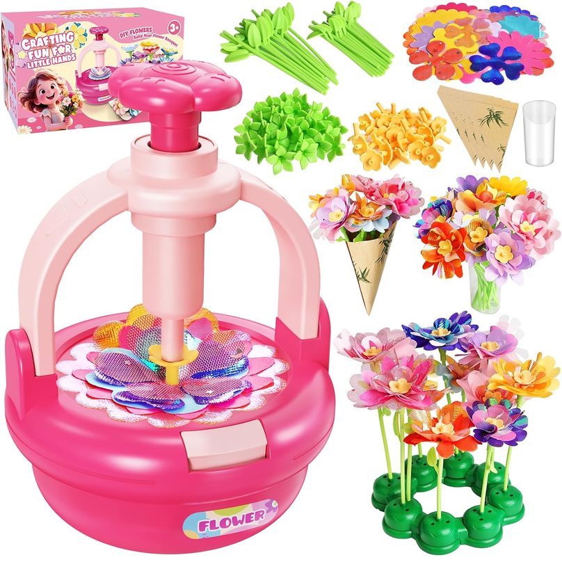 Einailvk DIY Fabric Flower Bouquet Kit for Kids – Arts & Crafts Toy, Pink