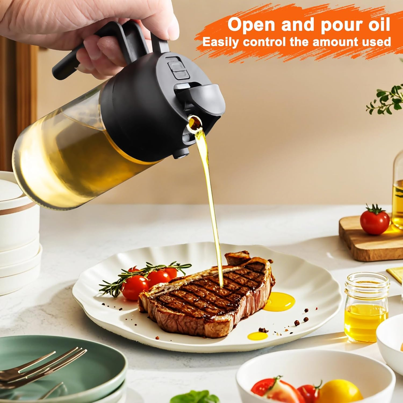 mqnxoi 2-in-1 Glass Oil Sprayer & Dispenser 470ml – Black