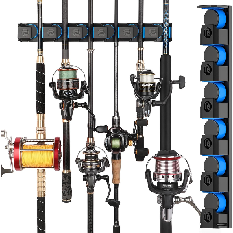 PLUSINNO V6 Wall Mounted Fishing Rod Holders – Extra Large, Holds 6 Rods