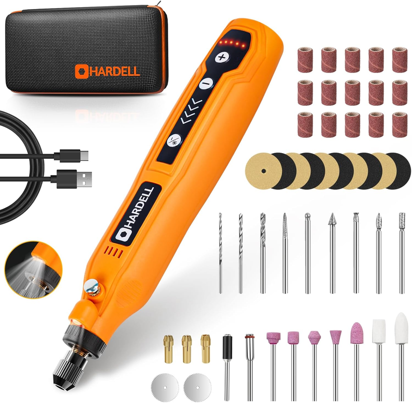 HARDELL Mini Cordless Rotary Tool Kit – 5-Speed, USB Rechargeable with 69 Accessories