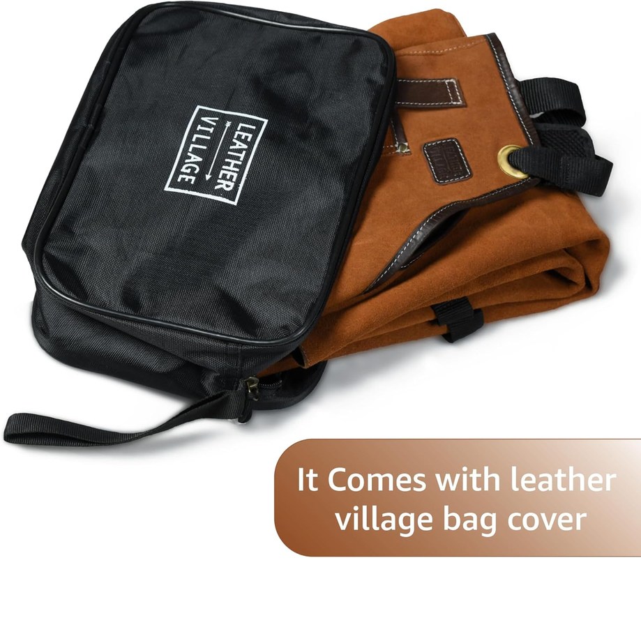 Leather Village Suede Leather Work Apron – Tan, Adjustable Size M to XXL