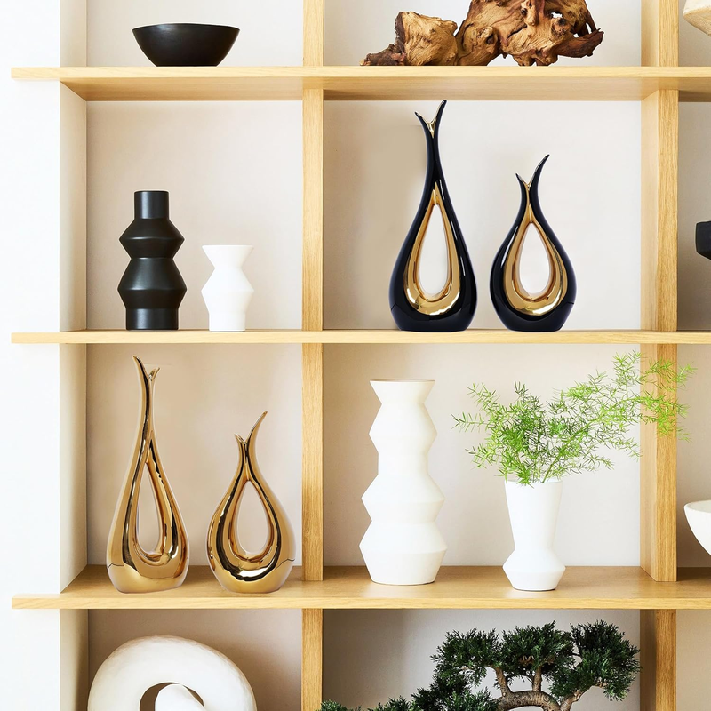 Dlfghos Gold Ceramic Vase Set of 2 – Modern Decorative Centerpieces