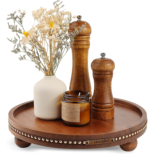 SAOCAIHUL Round Wooden Decorative Tray 11.8" – Coffee Table & Home Decor