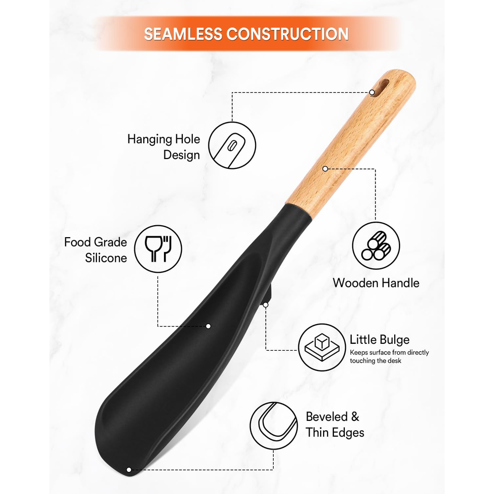 Badiano Silicone Cooking Spoon with Wooden Handle – Black