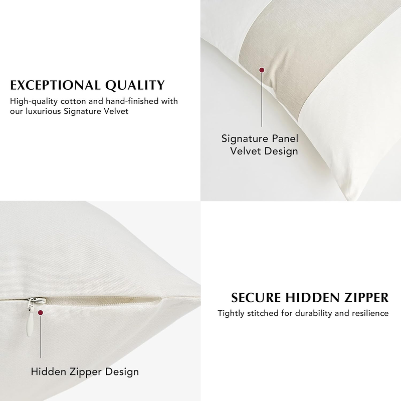 EVERGRACE x Kinsey Walsh Velvet Panel Cotton Pillow Covers Set of 2 – 22" Off White