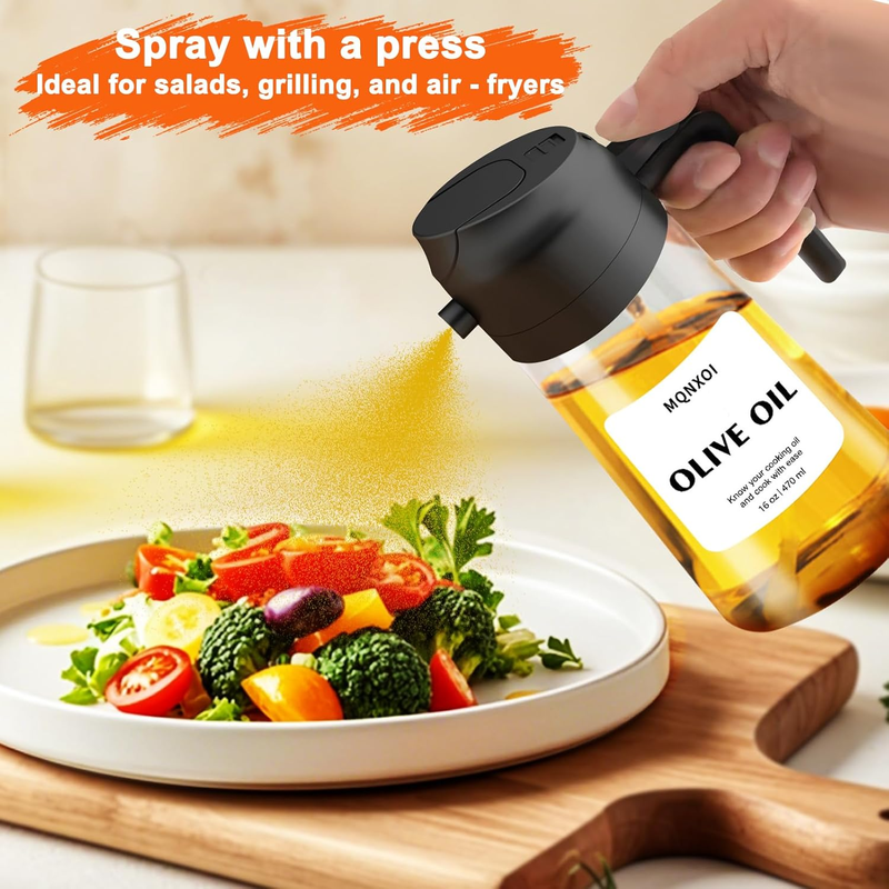 mqnxoi 2-in-1 Glass Oil Sprayer & Dispenser 470ml – Black