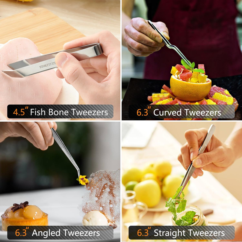 JETKONG 6-Piece Stainless Steel Cooking Tweezer Set – 12" & 6.3"